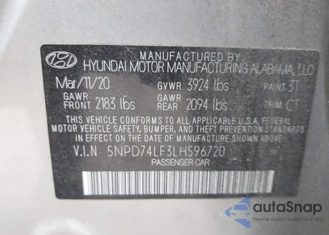 2020 Hyundai Elantra Se из США, поврежденный, VIN 5NPD74LF3LH596720